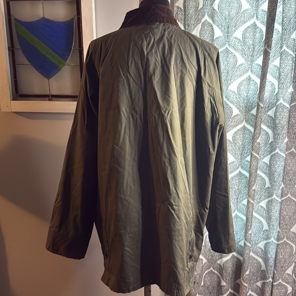 J McLaughlin Waxed Cotton Chore Coat SZ Medium Olive Green Plaid Lining - Picture 6 of 10